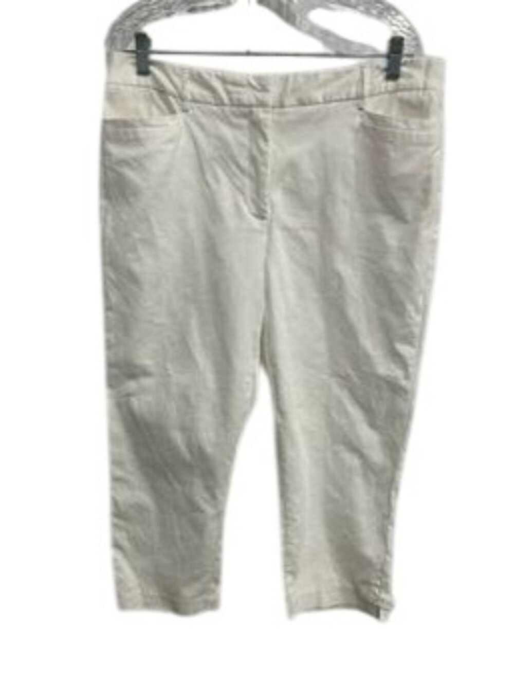 Counterparts 16 White Stretch Cotton Button Hem Pocket Capri Pants Minimalist